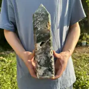 3180g Natural moss agate obelisk quartz crystal geode tower point healing gift