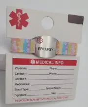 Medical Alert ID Bracelet Epilepsy Unicorn Fabric Adjustable Band Stainless Face