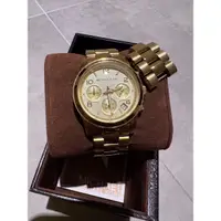 在飛比找蝦皮購物優惠-二手原廠Michael Kors 附全新電池金色三眼計時鋼錶