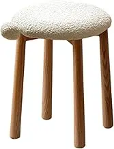 Solid wood vanity stool, dressing table stool, household shoe stool, lambswool round stool, removable seat cover, flexible and compact, multi-scene applicable(Original Wood-B)