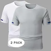 2PCS Men's T Shirt Tee Top Short Sleeve Short Sleeves Crew Neck Summer Solid Color Plain Sports Outdoors Basic Casual Quick Dry Basic Casual Fitness Casual Da
