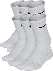 [Nike] Kids' Performance Cushioned Crew Training Socks (6 Pair) (White/Black, X-Small (5-7))