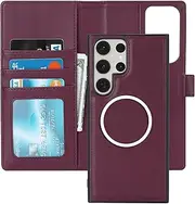 [Cavor] Wallet Case for Samsung Galaxy S23 Ultra 6.8" Leather Case 2 in 1 Magnetic Detachable Flip Cover Support Magsafe Charging with Stand Feature Card Slots-Wine Red