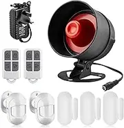 Home Office Shop wireless burglar Security Alarm System Kit,Up to 120db,Wireless Loud Indoor Weatherproof Siren Horn with Remote Control and Door Contact Sensor,Motion Sensor