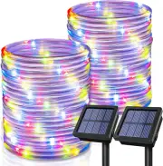 Paquete de 2 luces solares de cuerda, cada una con 100 LED, 35,7 pies, 8 modos,