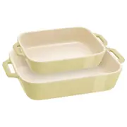 2pc Staub Ceramic Non-Stick Oven Dish Rectangular Baking Dishes Set Green