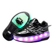 Nevenka Kids LED Roller Skate Shoes Boys Girls Sneakers with Double Wheel-CD03-Black