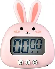 Cute Rabbit Timer, Digital Timer for Kids, Kitchen Timer for Cooking, Big Digits Loud Alarm Magnetic Backing Stand Cooking Timers for Baking (Without Battery) (Pink)