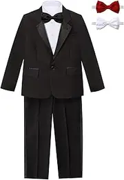 [A&J DESIGN] Boys' 4 - Piece Tuxedo Set - Jacket, Shirt, Pants & Bowties for Ages 2T to 7 Years - Toddler Stylish Formal Wear