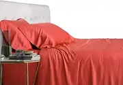 100% Bamboo Bed Sheet Set - Split-King, Solid Coral - Super Soft & Cool, Bamboo Viscose, 5PC Sheets