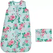 Mud Pie Garden Rose Muslin Sleep Sack 0-6 Months NEW Blue Pink Zip Up Swaddle