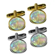 Opal October Birthstone - Faux Resin Round Cufflink Set