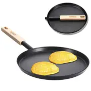 Frying Pan Skillet 8-inch Flat Griddle Pan, Lightweight Grill Pan with Wooden...