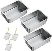 REASOR 3 Pack Stainless Steel Cat Litter Box with 3 Cat Litter Scoop,Extra Large Litter Box for Pet,with Carry Handle,Easy Clean,Non-Stick Smooth Surface (60(L)*40(W)*15(H) CM 3pack)
