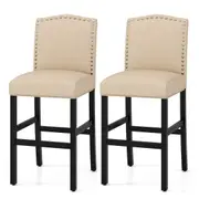 Giantex 2PCS Wooden Bar Stool High Dining Chair Upholstered Kitchen Island Chair Beige