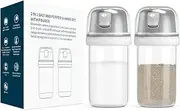 KTCHENDAO 2 in 1 Glass Salt and Pepper Shaker with Side Pour Spout, Built-in Lid to Slow Down Dampness with Measuring Marks, Elegant Borosilicate Glass Salt Dispenser for Kitchen, BPA Free,4oz (White)