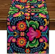 Nepnuser Mexican Fiesta Table Runner Cinco De Mayo Decorations Dia De Los Muertos Rustic Linen Home Dining Room Kitchen Table Decor 72 Inches Long