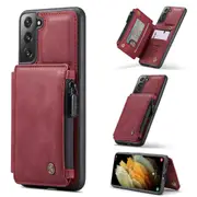CaseMe Shockproof Samsung Galaxy S22 5G Case Cover Zipper Wallet [Wine]