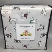Cynthia Rowley Christmas Dog KING Sheet Set Holiday Winter Sweater Scarf XDeep