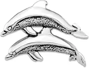 [JewelryWeb] 925 Sterling Silver Polished Hidden bail Artisan Oxidized and Textured Dolphins Chain Slide Pendant 25x35mm Wide Chain Necklace for Women and Men