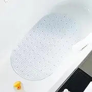 HITSLAM Oval Bathtub Mat Non Slip, 27x15 Inch Bubble Bath Tub Mat for Bathroom, Machine Washable Shower Mat with Suction Cups and Drain Holes, White