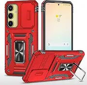 [Ylzhe] for Case Samsung Galaxy A35 5G with Slide Camera Cover 360° Kickstand Ring Holder,Heavy Duty Protective Shockproof Phone Military Grade Protective Cover for Samsung Galaxy A35 5G Phone Case Red