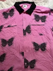 Obey Men's SS Woven Button Down Shirt Outcome Wild Rose Size XXL NWT Butterfly