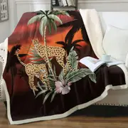 Palm Trees Sunset and Cheetahs Throw Blanket