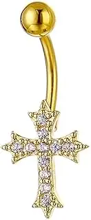 [Niaspi] 14G CZ Cross Belly Button Rings for Women 316L Surgical Steel Belly Navel Barbell Rings Sparkly Belly Piercing Jewelry Hypoallergenic
