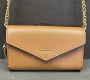Michael Kors Jet Set Charm Large Envelope Phone Crossbody LUGGAGE Leather NEW