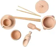 KOMBIUDA Wooden Toy Set Educational Boys and Girls Tableware 1 Set of Pot Spoon Toys and Safe for Boys and Girls