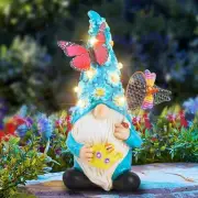 Garden Gnome Statues Outdoor Decor Solar Gnomes with Butterfly on LED Lighted...