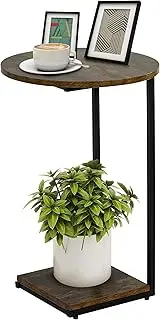 HDANI C Table End Table,Couch Table That Slide Under,Sofa Side in Living Room,Rustic Brown
