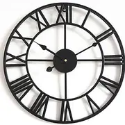 Wall Clock Wall Clocks Silent Non- Outdoor Garden Wall Clock, Large Retro Roman Numerals Garden Clock Open Face Wrought Iron Outdoor Clock Mute Quartz Wall Clock,Black,45cm