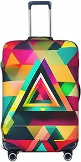[CADREWY] Colorful Triangle pattern Print Travel Suitcase Cover Luggage Protector with Elastic Anti Scratch for Carry On, Black, Small