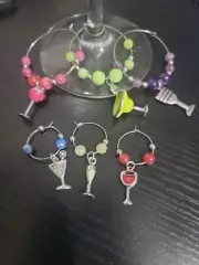 Beautiful Wine Glass Charm Rings Set Of 6 COCKTAIL THEME OOAK