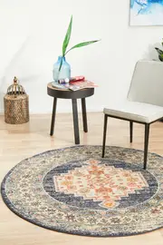 Abode Rug Culture Ecru Multi Vintage Look Aztec Round Rug