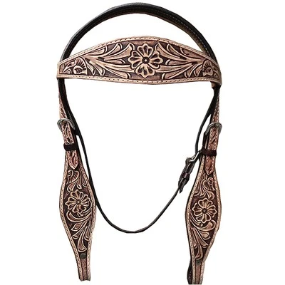 HILASON Western Horse Headstall Genuine American Leather Floral Rough Out Dark