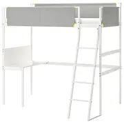 VITVAL loft bed frame with desk top, white/light grey, Single
