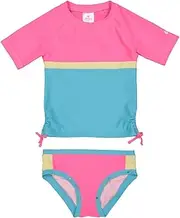 [Skechers] Big Girls' Pink & Blue Two-Piece Rashguard Swimsuit Set