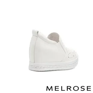 【MELROSE】美樂斯 時髦閃鑽鏤空牛皮內增高厚底休閒鞋(白)