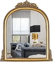OIGUMR Gold Ornate Baroque Mirror Hanging Mirror Arched Makeup Mirror Antique Mirror；Resin Frame Size：15.2X11.6 inch