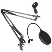Microphone Suspension Boom Arm Desktop Stand Mic Holder Mount and Pop Filter