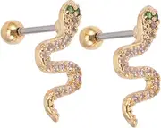 [SHERCHPRY] 2pcs Snake Ear Studs Earrings with Screw Backs Earrings Snake Cartilage Earring Dangle Earrings for Women Crystal Snake Earring Climber Stainless Steel Spiral Miss White