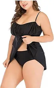 Women Swimsuit Plus Size 6XL Tankini Set Black Swim Skirt Two Piece Bathing Suit Large Swimwear Dress Swimming Suit for