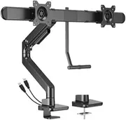 Brateck LDT81-C022UC-B Gas Spring Dual Monitor Arm with USB-A/USB-C Ports for 17-32 Inch Monitor, Black