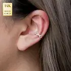 14K REAL Solid Gold Sapphire Blue Cubic Zirconia Evil Eye Ear Cuff Wrap Earring