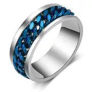 Chain Sterling Silver Ring Blue - 11
