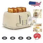 4-Slice Retro Toaster with Removable Crumb Trays and Wide Slots - Stylish Cream