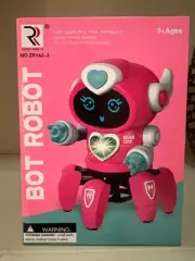 NEW IN BOX PINK ROBOT BOT PIONEER- music, 7 color lights, hands move, feet move